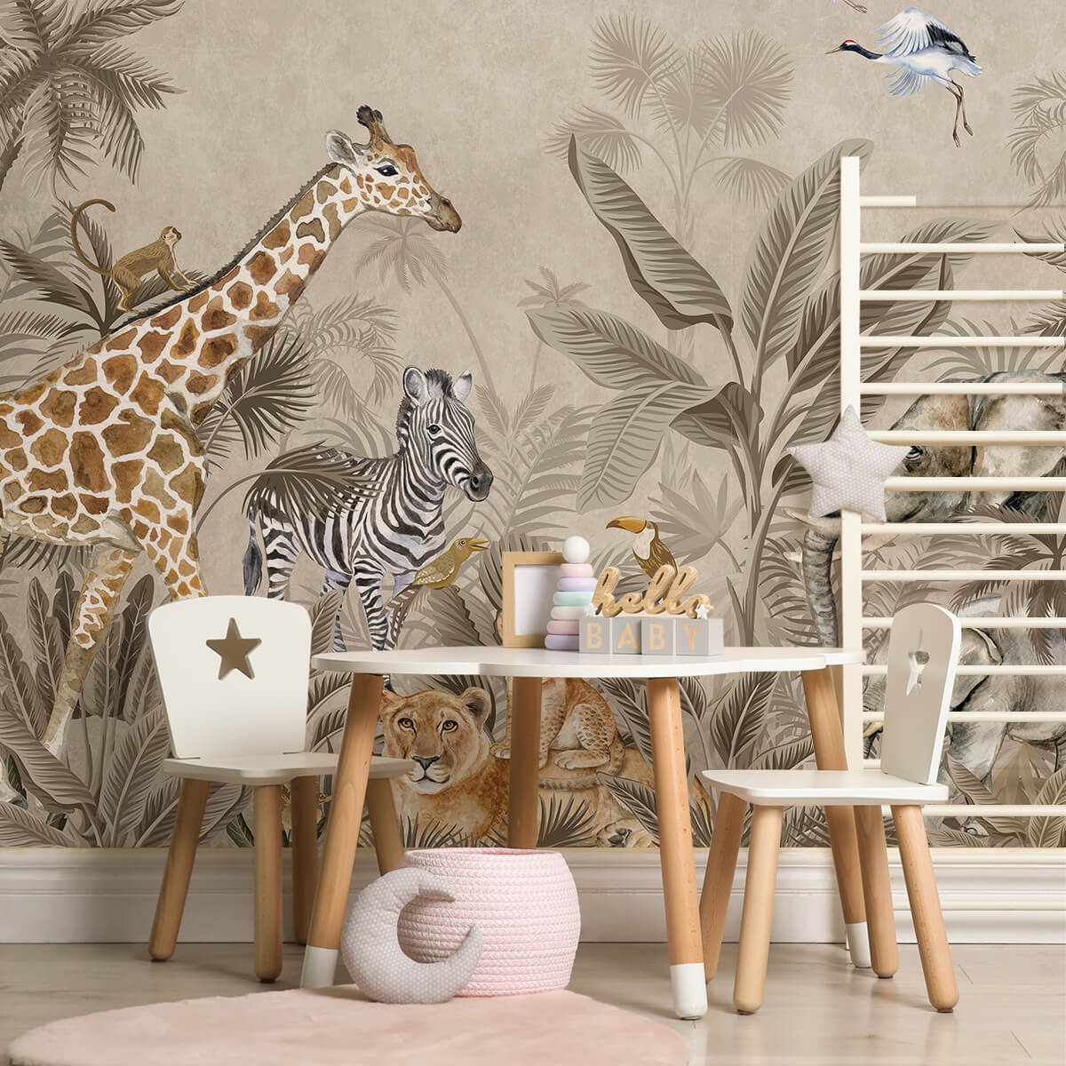 Vintage Safari Animal Nursery Wall Mural Manufacturer