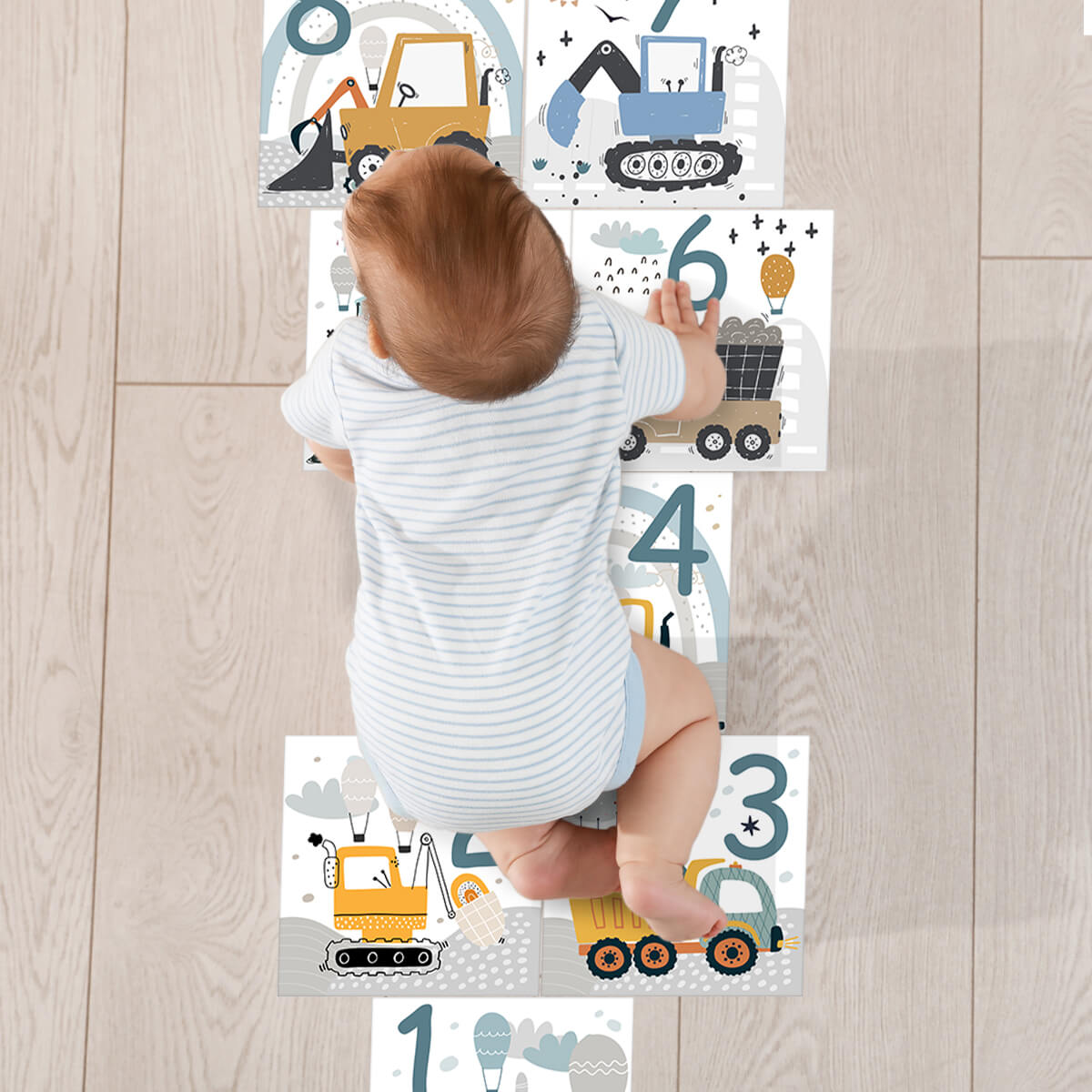 Floor Stickers of Hopscotch with Construction Vehicle Patterns and Numbers