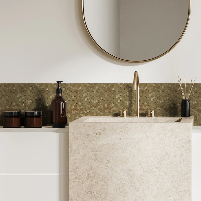 Luxury Brushed Gold Hexagon Mosaic Tiles