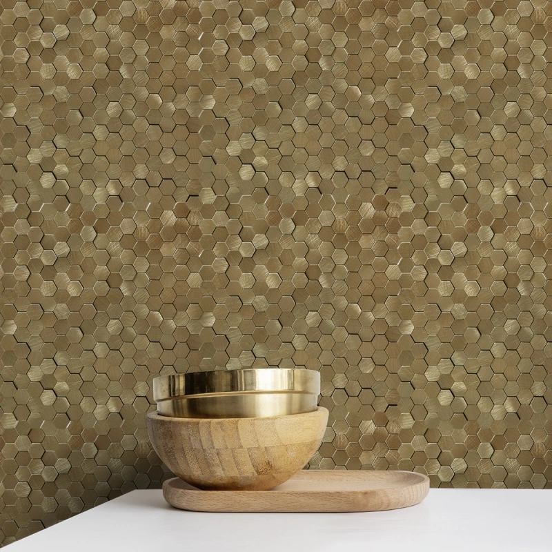 Luxury Brushed Gold Hexagon Mosaic Tiles