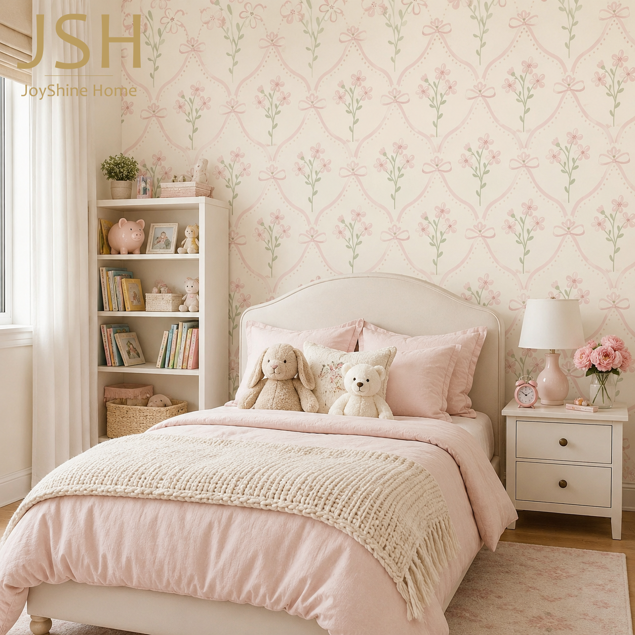 Pink Floral Nursery Wallpaper for Baby Rooms, Daycare Centers and Kids Learning Spaces